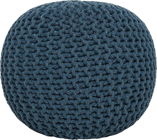REDEARTH · Round Pouf Bean Bag Ottoman - Foot Stool Hand Knitted - Home Decor Pouffe Stuffed - Cable Boho Poof Beanbag Footrest for Living Room - Nursery - Bedroom - Patio (19.5"x19.5"x14") - Teal