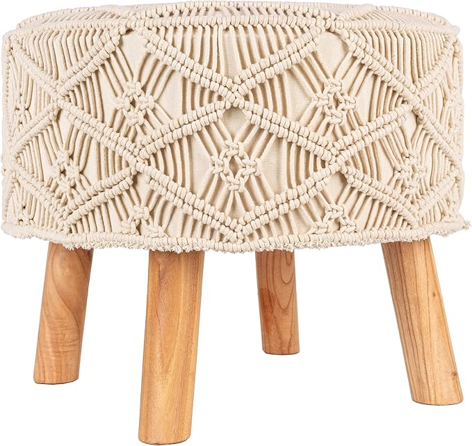 Mark&Day Pouf Ottoman, Oulu Cream Round Pouf Foot Rest Furniture Piece for Living Room, Bedroom and Boho Home Decor (16"x20"x20")