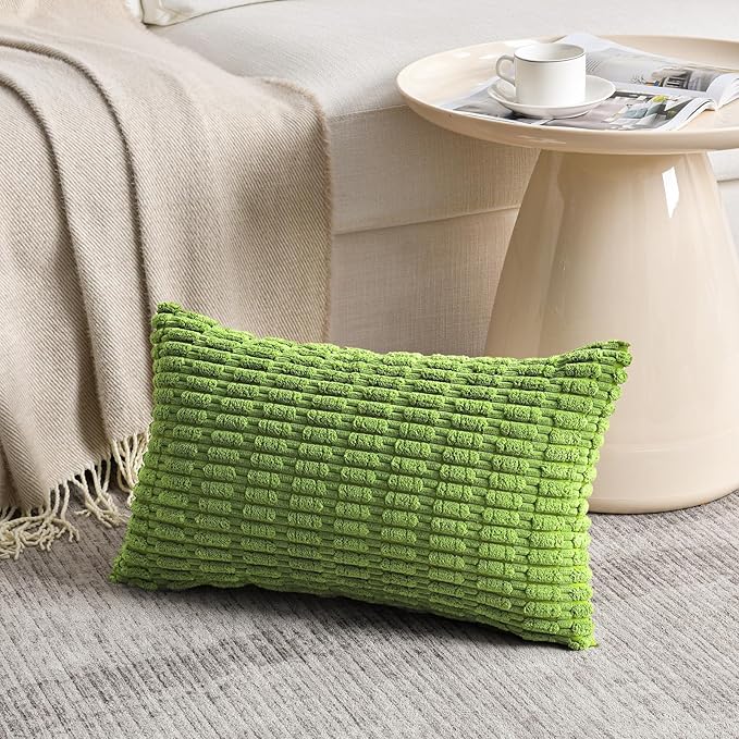 Fancy Homi 2 Packs Boho Lime Green Decorative Throw Pillow Covers 12x20 Inch for Couch Bed Sofa, Rustic Modern Farmhouse Home Decor, Soft Plush Corduroy Cute Rectangle Cushion Case 30x50 cm