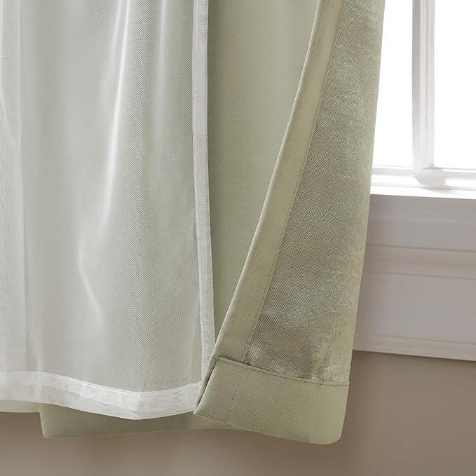TOWN & COUNTRY LUXE Talia Double Layer Indoor Curtains, Sheer and Room Darkening Blackout, Grommet Top, Energy Efficient, 2-Pack Set, 52"x63", Sand