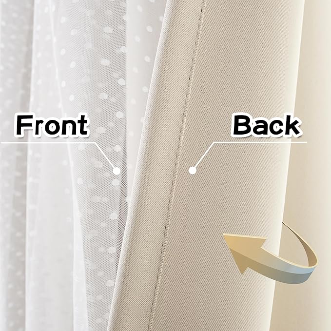 MYSKY HOME Beige 70% Blackout Curtains for Girls Bedroom & Living Room Nursery Kids Cute Double Layer Curtains with Sheer Overlay, Grommet Tops, 52x95 Inch Each Panel, 2 Panels