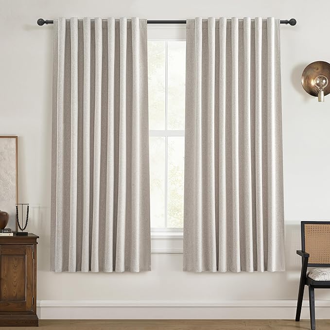 Room Darkening Curtains 72 Inches Long 2 Panels Burg, Rich Linen Heavy Insulated Bay Window Curtains Modern Neutral Drapes for Bedroom/Cabin/Kitchen (W50" x L72"Tall) 6FT Length Back Tab/Hook Belt
