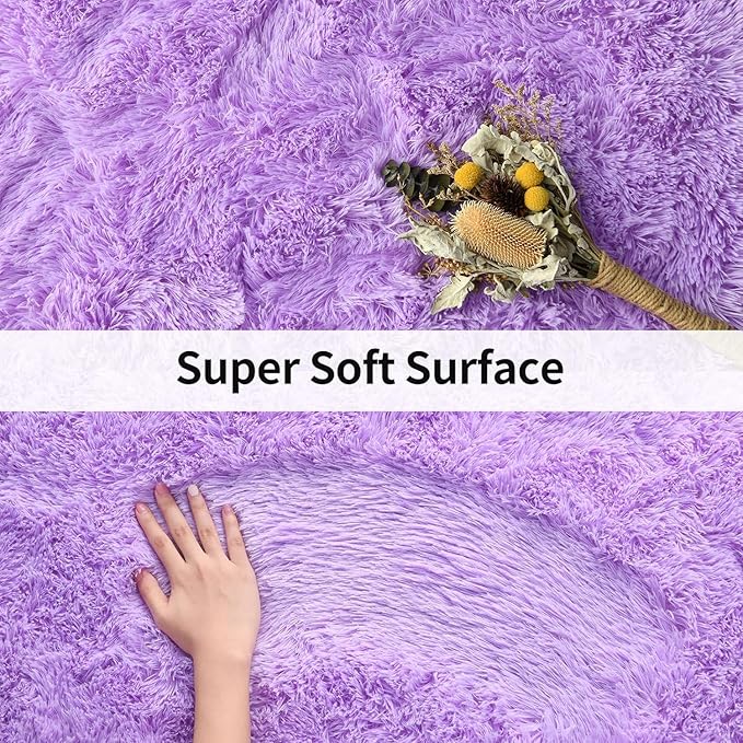 Merelax Soft Modern Indoor Large Shaggy Rug for Livingroom Bedroom Dorm Kids Room Home Decorative, Non-Slip Plush Fluffy Furry Fur Area Rugs Comfy Nursery Accent Floor Carpet 8x10 Feet, Purple
