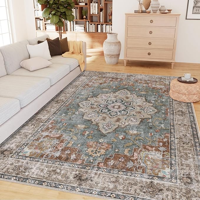 Machine Washable Rugs Nursery Rug 6x9 Cute Girl Non Slip Low Pile Water Repellent Soft Print Pattern for Bedroom Indoor Decor Kids Playroom Browngreen