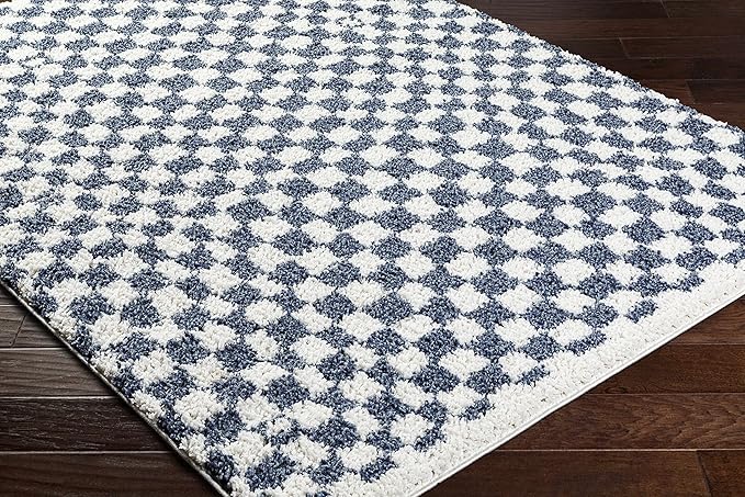 Hauteloom Kieu Living Room, Bedroom Area Rug - Contemporary - Plush Pile - White, Blue - 18" x 18" Sample