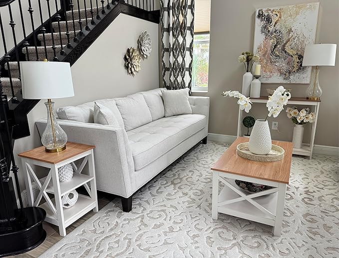 MAISON ARTS End Tables, Farmhouse Nightstand Set of 2, Small Side Table Living Room 3-Tier Modern Bed Side Table Nightstands for Bedroom, Sofa End Tables Set, Ivory White