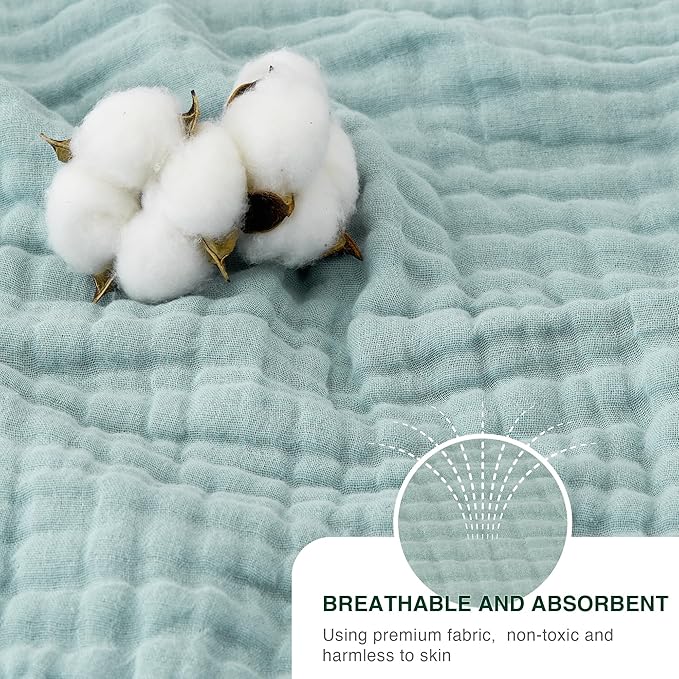 Love's cabin 6 Layer 100% Cotton Muslin Blanket, 108"x90" Muslin King Size Blanket for Bed Couch, Lightweight and Breathable Cotton Gauze for Adult, Cyan