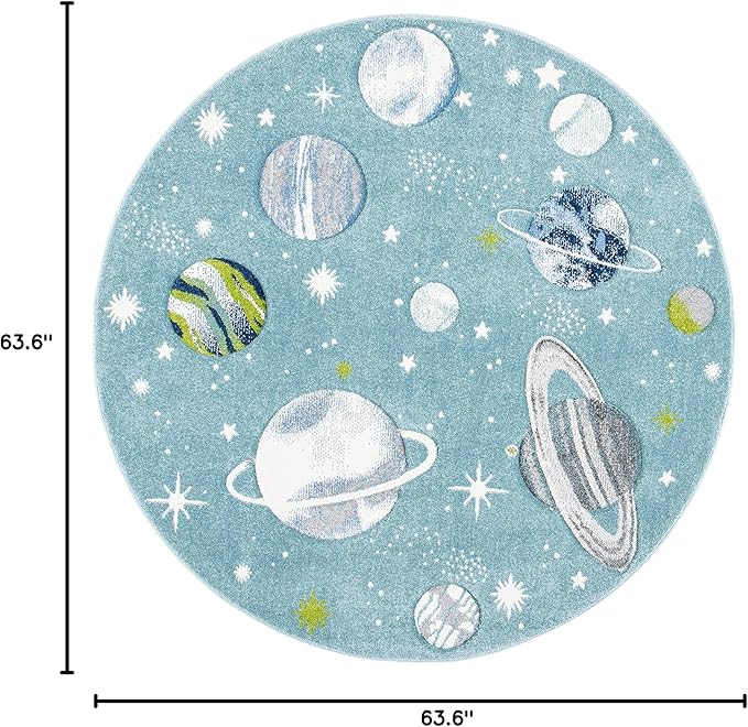 SAFAVIEH Carousel Kids Collection 5'3" Round Teal/Ivory CRK103J Outer Space Non-Shedding Playroom Nursery Bedroom Area Rug