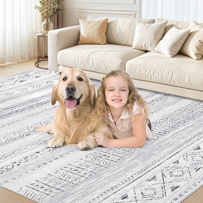 Area Rugs for Living Room Washable Living Room Rug Soft Neutral Indoor Floor Carpet Non-Slip Stain Resistant Modern Boho Rugs for Bedroom Dining Room Kids Room Nursery Office Home Brown