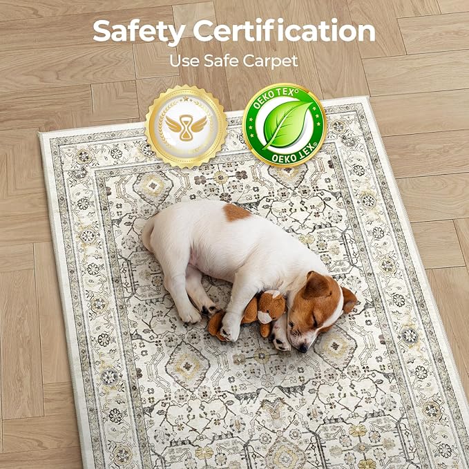 WITSHOCK Door Mat Indoor Entrance 2x3 Machine Washable Non Slip Backing Mat Soft Foldable,Vintage Rugs Mats, Throw Rugs for Front Door, Entryway Rug, Cream Color