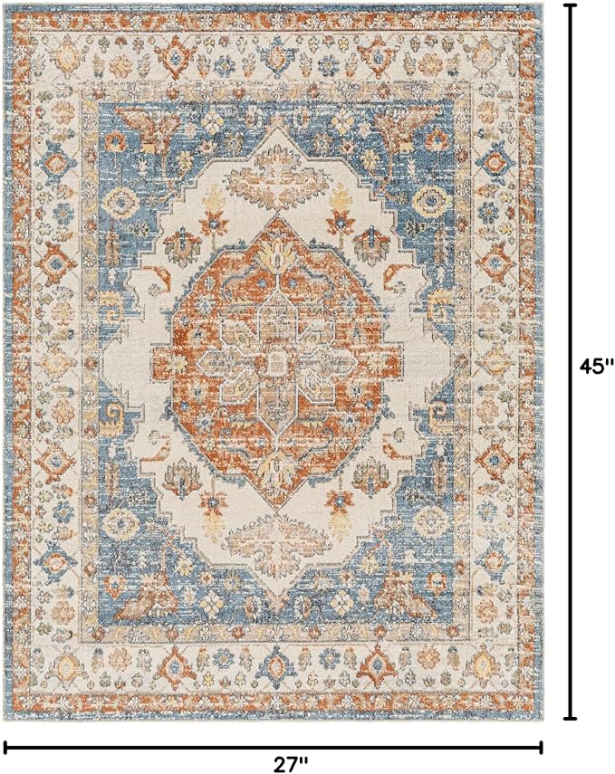Mark&Day Washable Rugs, 2x4 Edgerton Traditional Burnt Orange Area Rug, Orange Blue Beige Carpet for Living Room, Bedroom or Kitchen (2'3" x 3'9", Machine Washable)