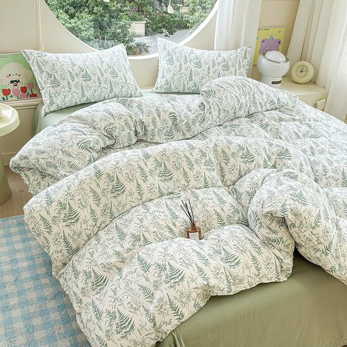 LifeTB Muslin Duvet Cover Twin XL 100% Cotton Botanical Floral Comforter Cover Ultra Soft Cottagecore Bedding Set Lightweight Linen Feel Textured Breathable Gauze Duvet Cover with 2 Pillowcases