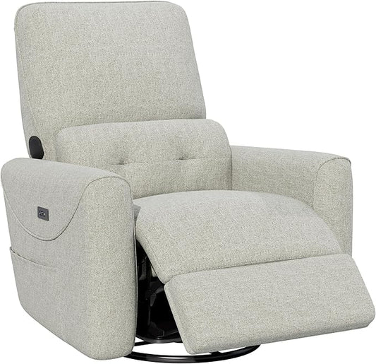 KINGYES Nursery Rocking Chair, Glider Rocking Chair for Nursery, 270° Swivel Glider, Bluetooth Speaker & USB-C Port, Fabric Nursery Recliner Sofa, Gray