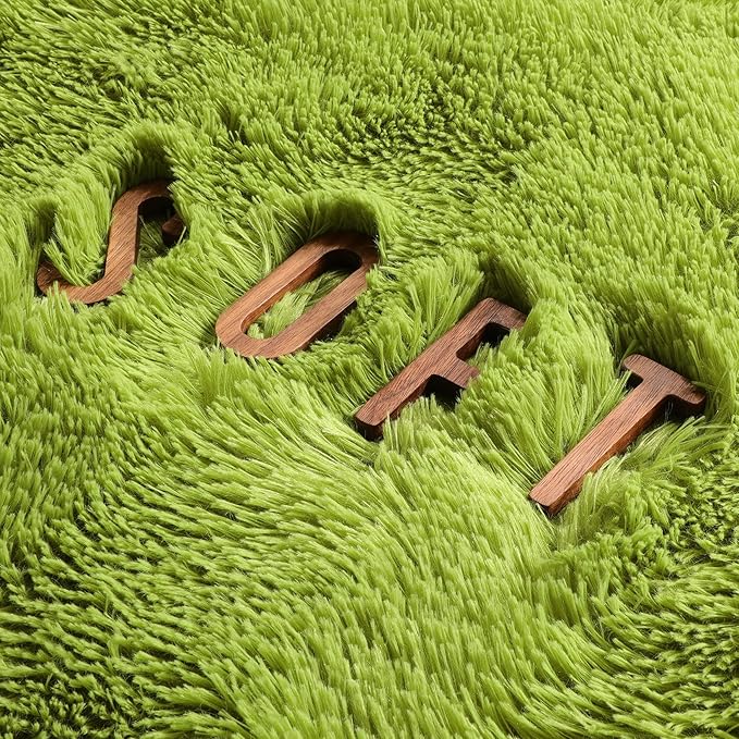 Grass Green Small Round Rug 3Ft for Bedroom, Fluffy Shag Circle Area Rugs for Kids Room Classroom Nursery, Cool Living Room Decor Aesthetic, Cute Fuzzy Moss Floor Circular Carpet for Preppy Dorm