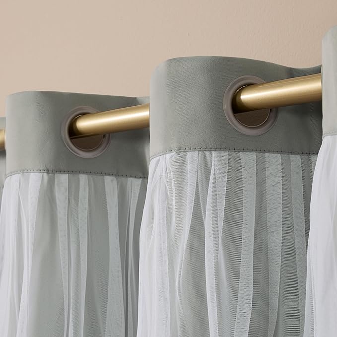 TOWN & COUNTRY LUXE Talia Double Layer Indoor Curtains, Sheer and Room Darkening Blackout, Grommet Top, Energy Efficient, 2-Pack Set, 52"x108", Soft Grey