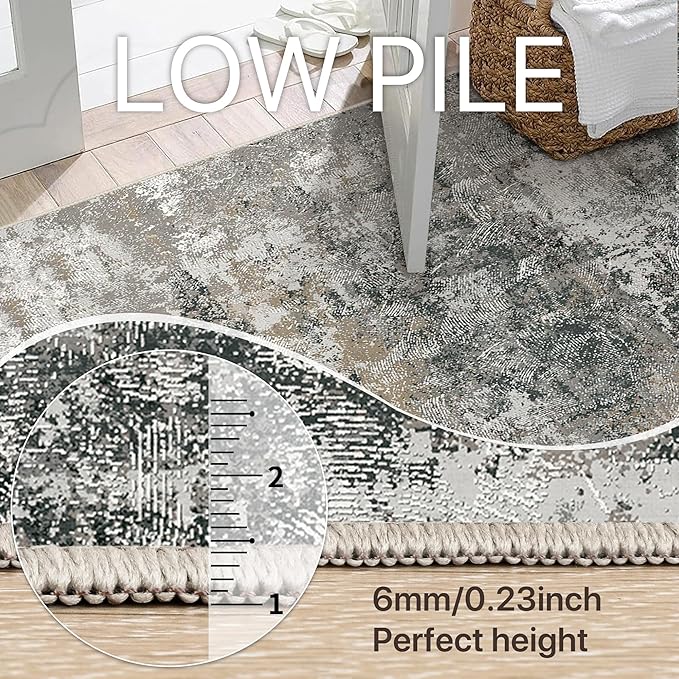 GENIMO Washable 5x7 Area Rugs for Living Room, Non Slip Modern Abstract Rug, Machine Washable Stain Resistant Low Pile Soft Carpet for Bedroom, Dining, Office, Black Grey