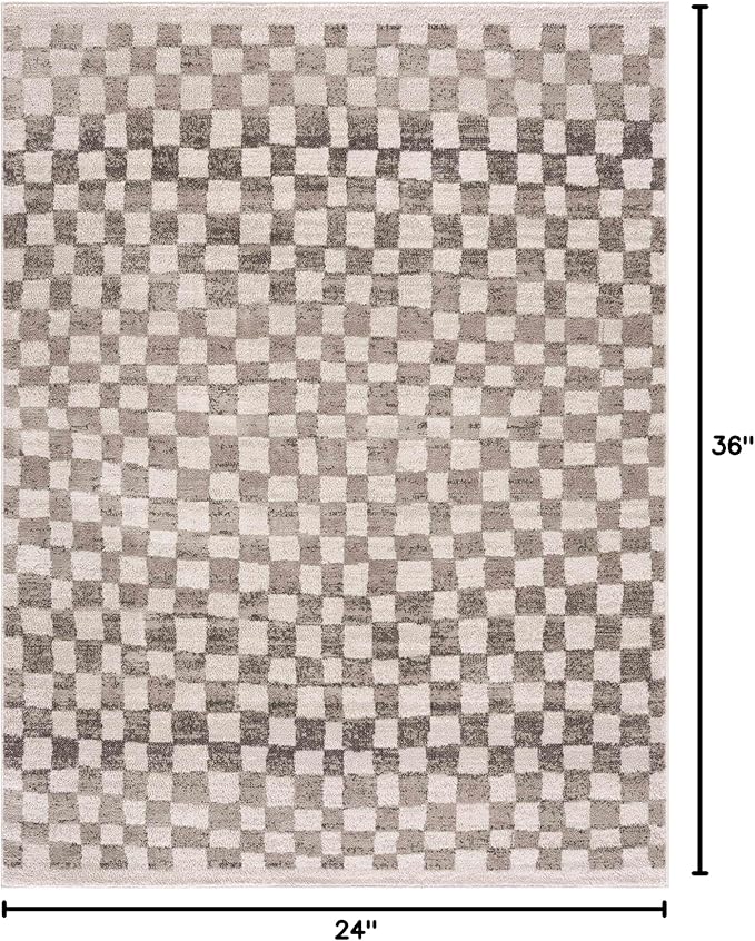 Hauteloom Pertek Modern Checkered Area Rug - Modern Geometric Carpet for Living Room, Kids Room, Nursery - Bohemian Boho Carpet - Brown, Beige, Cream - 2' x 3'