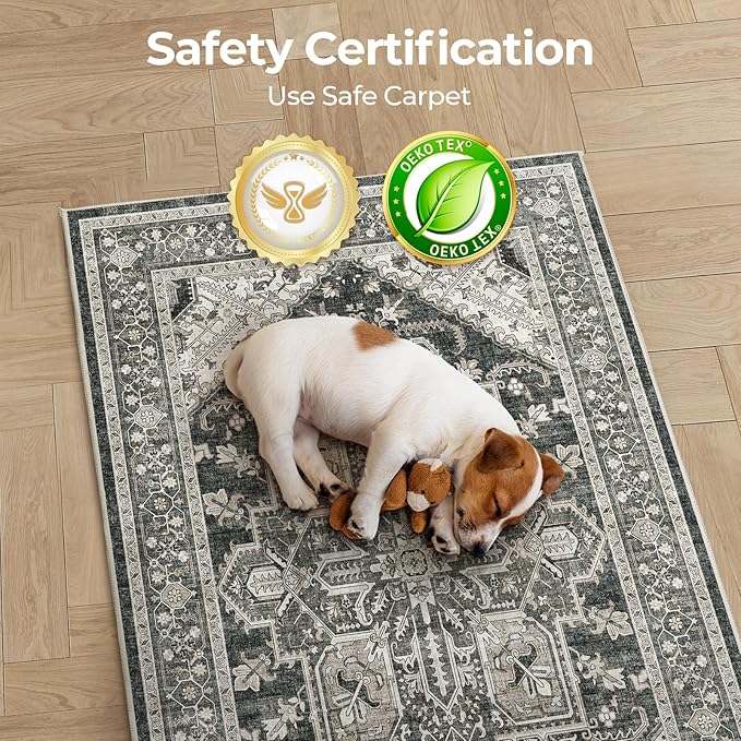 WITSHOCK Indoor Door Rug, Entrance Mat 2x3 Machine Washable Non Slip Backing Mat Soft Foldable,Vintage Rugs Mats, Inside Floor Door Carpet, Bitter Black
