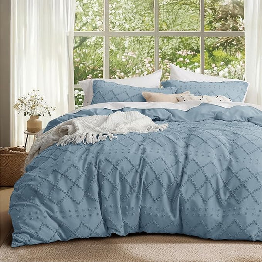 Bedsure Boho Twin Duvet Cover Size - Mineral Blue Breathable & Soft Boho Bedding, Machine Washable Comforter Cover for All Seasons, Includes 1 Duvet Cover 68"x90" with 1 Pillow Sham & Zipper Closure
