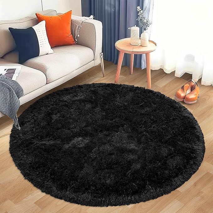 Round Fluffy Circle Rug 6FT Black - Super Soft Shaggy Plush Fuzzy Furry Carpet for Boys Girls Kids Room