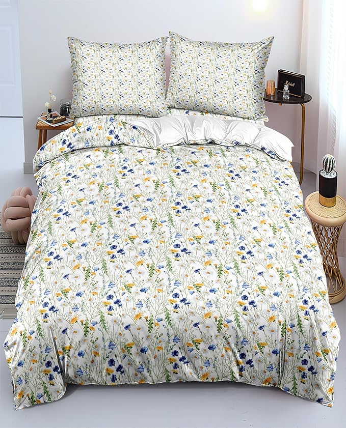 Pink Floral Duvet Cover King Size Cute Floral Printed on White Comforter Cover 3Pcs Kids Girls Bedding Set with Zipper Closure Soft Breathable Microfiber