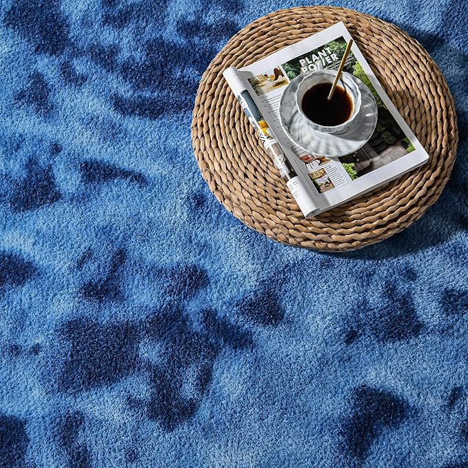 Large Area Rugs for Living Room, 7 x 10 Ft Non-Slip Soft Tie-Dyed Thickened Memory Foam Rug for Bedroom, Comfy Indoor Floor Carpets for Boys Girls Dorm Room Nursery Home Decor, Royal Blue