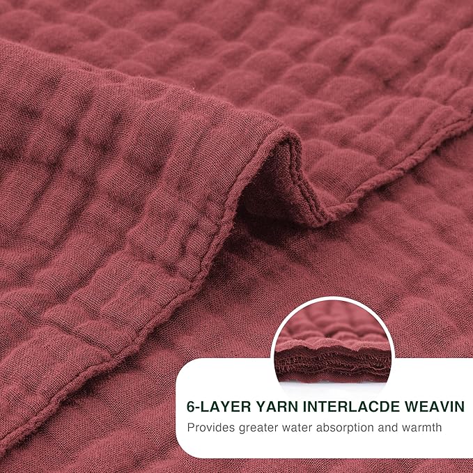 Love's cabin 6 Layer 100% Cotton Muslin Blanket, 60"x80" Twin Muslin Blanket for Couch Bed, Lightweight and Breathable Cotton Gauze for Adult, Wine Red