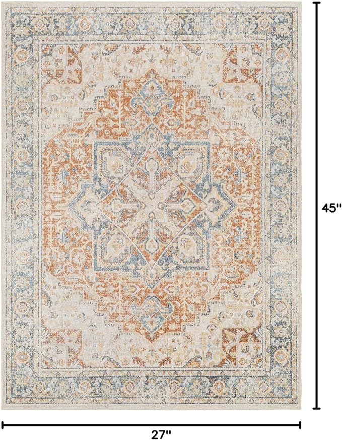 Mark&Day Washable Rugs, 2x4 Hollenberg Traditional Burnt Orange Area Rug, Orange Blue Beige Carpet for Living Room, Bedroom or Kitchen (2'3" x 3'9", Machine Washable)