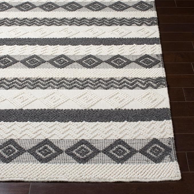 Mark&Day Wool Rugs, 5x7 Selmien Cottage Charcoal Area Rug, White Beige Black Carpet for Living Room, Bedroom or Kitchen (5' x 7'6")