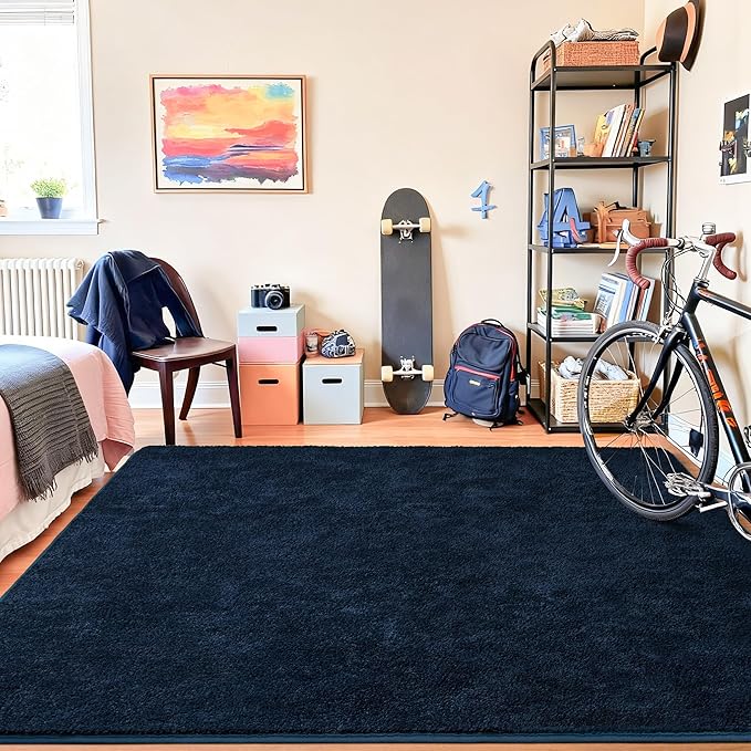 Chicrug 4x6 Minimalist Washable Area Rugs for Bedroom Living Room Classroom, Modern Soft Memory Foam Rug for Kids Nursery, Low Plie Indoor Carpet for Dorm Dining Office Bedside Room Decor, Navy Blue