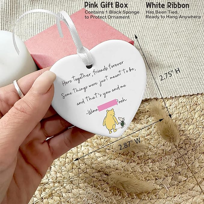 Heart Shaped Christmas Ornament-Friendship Farewell Gift-Goodbye Leaving Present for Best Friends Forever Keepsake Ceramic Sign Plaque Decor