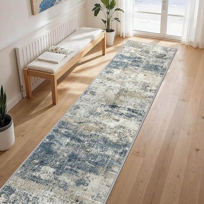 GENIMO Runner Rug Non Slip 2'6"x10', Washable Rug Runner for Hallways Kitchen, Abstract Modern Kitchen Rugs, Low Pile Lightweight Carpet Runners for Entryway, Bedroom, Laundry, Navy Blue
