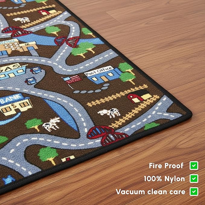 SAFECASTLE Kids Carpet Country Roads Rug 4'4" x 5'6" Educational Road & Street Play Mat with Buildings and Landmarks Learning & Activity Rug for Kids, Toddlers, Nursery, Classroom, Playroom & Daycare