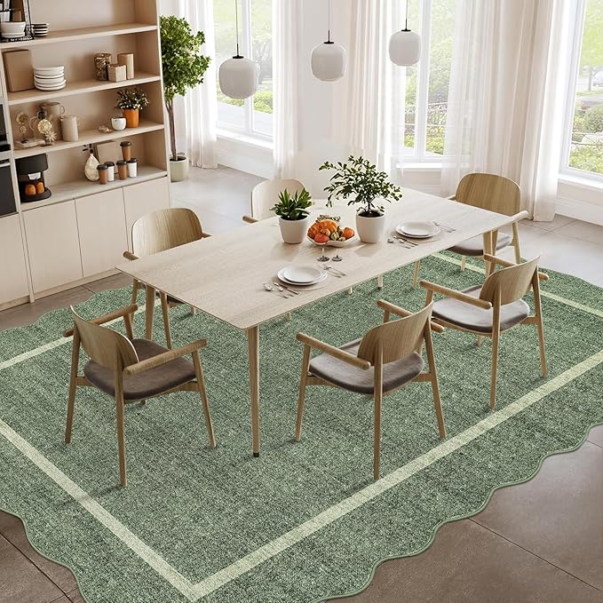 GarveeHome Scalloped Large Area Rug 10x13 Rug for Living Room Washable Rug Modern Non Slip Throw Rugs Bedroom Rugs Low Pile Stain Resistant Carpet for Dining Room Nursery Classroom 10'x13'