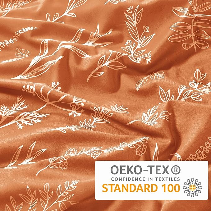 MUXHOMO Duvet Cover King Size, Reversible Floral Caramel Duvet Cover Set with Zipper Closure, 3 Pieces Botanical Patterns Soft Microfiber Bedding Set with 4 Ties (90"x104", 2 Pillow Cases)