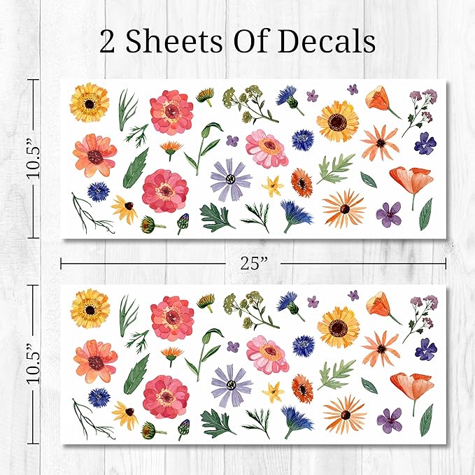 Decalcomania Wildflower Wall Decals - Set of 78 Flower Wall Stickers for Nursery Bedroom Bathroom Classroom Living Room Removable Peel and Stick Indoor Decor