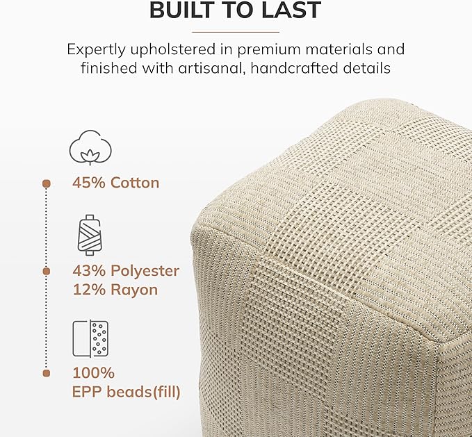 Anji Mountain 100% Handmade & Handcrafted Comfortable Home Décor Pouf Ottoman Footrest for Living Room, Bedroom, Nursery, Kidsroom, Patio Furniture - (20" x 20" x 20" - Natural)