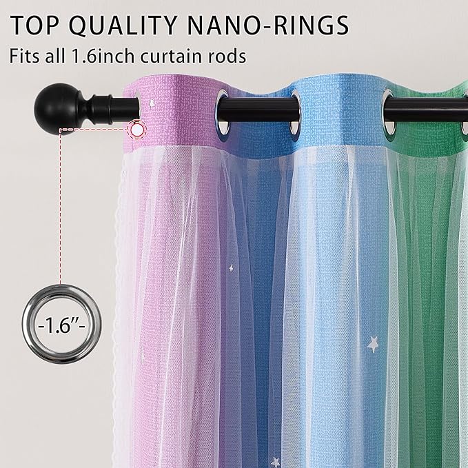 XiDi Blackout Curtains for Girls Bedroom Decor 72 inches Long Window Curtains Colorful Rainbow Design 2 Panel, Kids Room Unicorn Princess Theme Home Decor Ombre Drapes Green Purple Blue W34 X L72