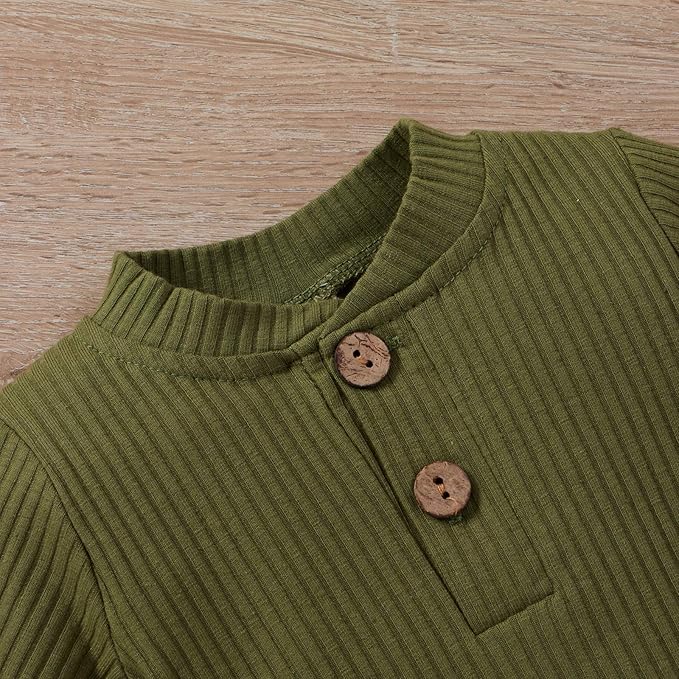 Newborn Baby Boy Girl Clothes Ribbed Knitted Cotton Long Sleeve Romper Long Pants Solid Color Fall Winter Outfits
