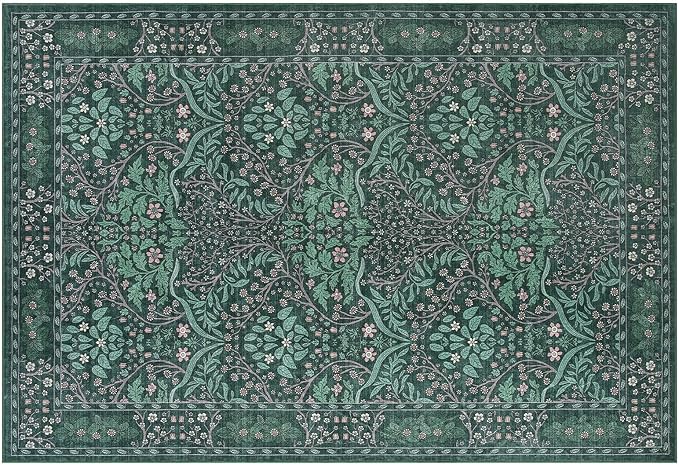 Washable Rug 5x7 Area Rug,Dark Green Living Room Rug for Entryway Bedroom Farmhouse Nursery Home Office，Low Pile Stain & Slip Resistant Large Carpet for Bedroom