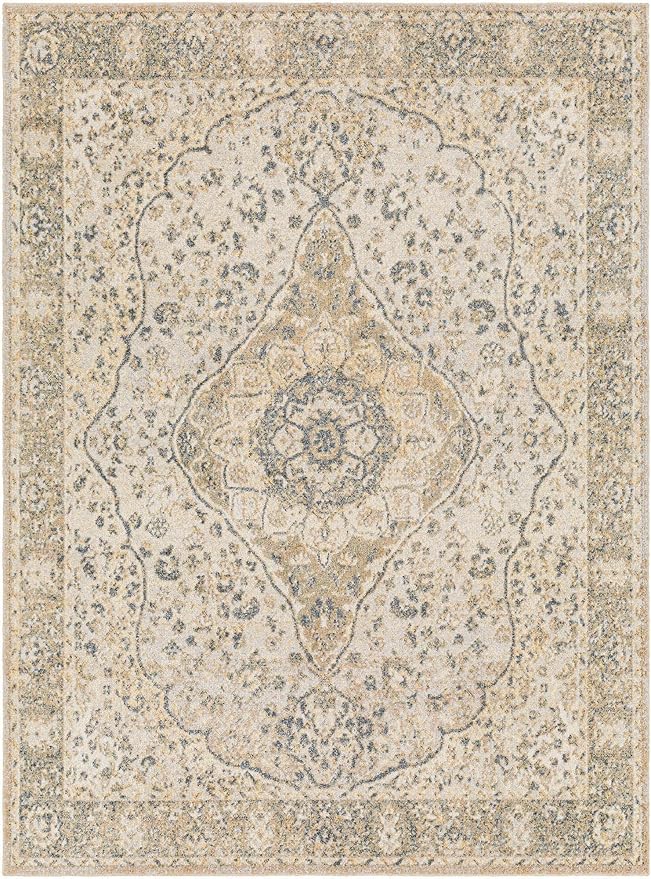 Mark&Day Washable Rugs, 6x9 Eminence Traditional Camel Area Rug, Brown Beige Yellow Carpet for Living Room, Bedroom or Kitchen (6'7" x 9', Machine Washable)
