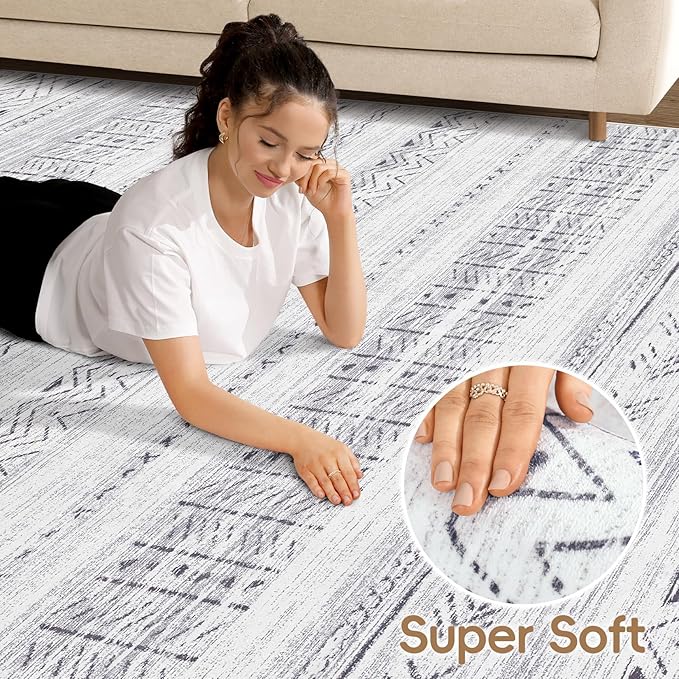 Area Rugs for Living Room Washable Living Room Rug Soft Neutral Indoor Floor Carpet Non-Slip Stain Resistant Modern Boho Rugs for Bedroom Dining Room Kids Room Nursery Office Home Grey