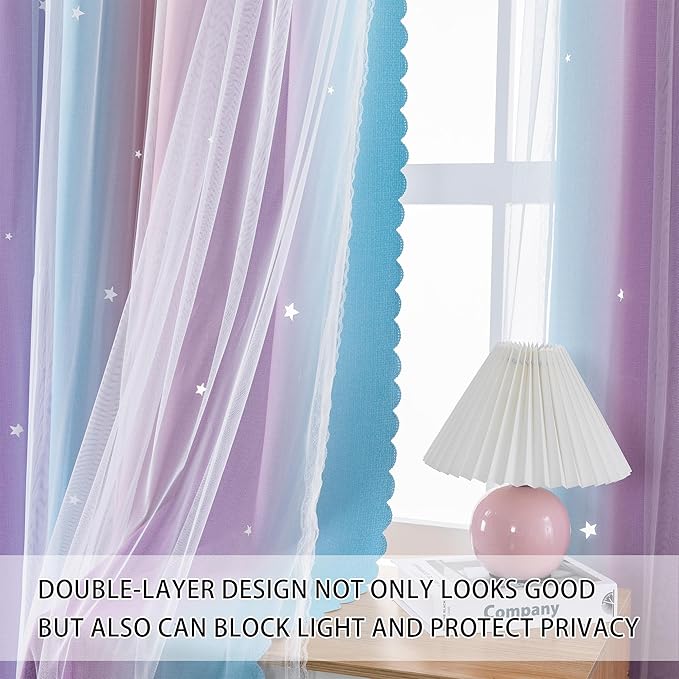 Extra Wide Curtains 84 Inches Long 100 Inch Wide for Girls Bedroom Patio Sliding Door Kids 80% Blackout Curtains for Nursery Room Darkening Rainbow Princess Unicorn Wall 1 Panel 100Wx84L Pink Purple