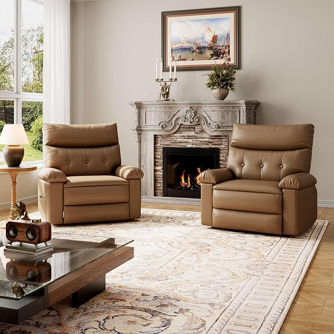 GarveeHome Oversized Wide Recliner Chair - Heat and Massage, PU Leather Extra Wide Manual Recliner for Adults, Large Lazy Chair with 1.5X Sponge Comfort Arm and Back for Living Room, Bedroom