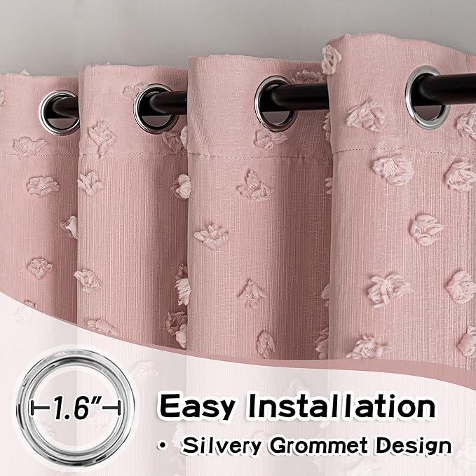 MYSKY HOME Double Layer Curtains for Girls Bedroom Kids Curtain Pink Pom Pom Sheer Window Curtains 2 Panels Pink Curtains Grommet Room Darkening Solid Nursery Curtains 63 Inches Length, W52 X L63