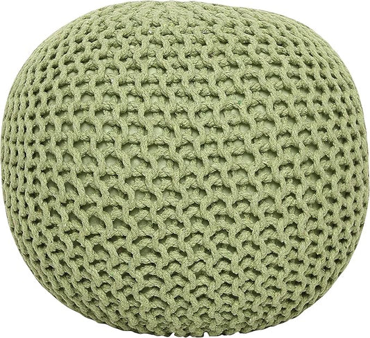 REDEARTH · Round Pouf Foot Stool Ottoman - Cotton Knitted Cord Boho Pouffe - Cable Poof Filled Footrest Stuffed for Living Room - Nursery - Bedroom - Patio - Lounge (19.5"x19.5"x14") - Kiwi