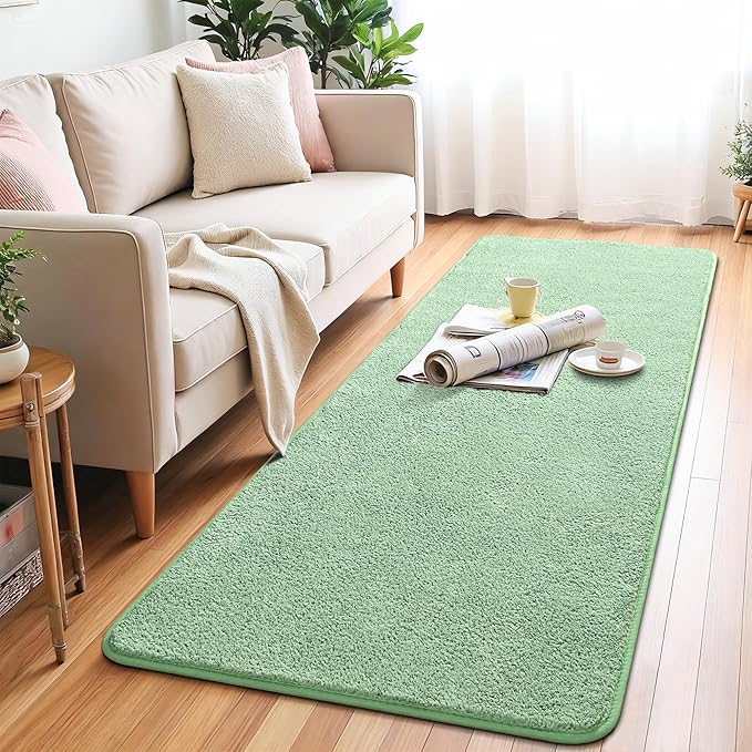 Chicrug 2x6 Minimalist Washable Runner Rugs for Bedroom Hallway, Modern Soft Memory Foam Rug for Kids Nursery, Low Plie Indoor Runner Entryway Carpet for Dorm Kitchen Bedside Room Decor, Sage Green