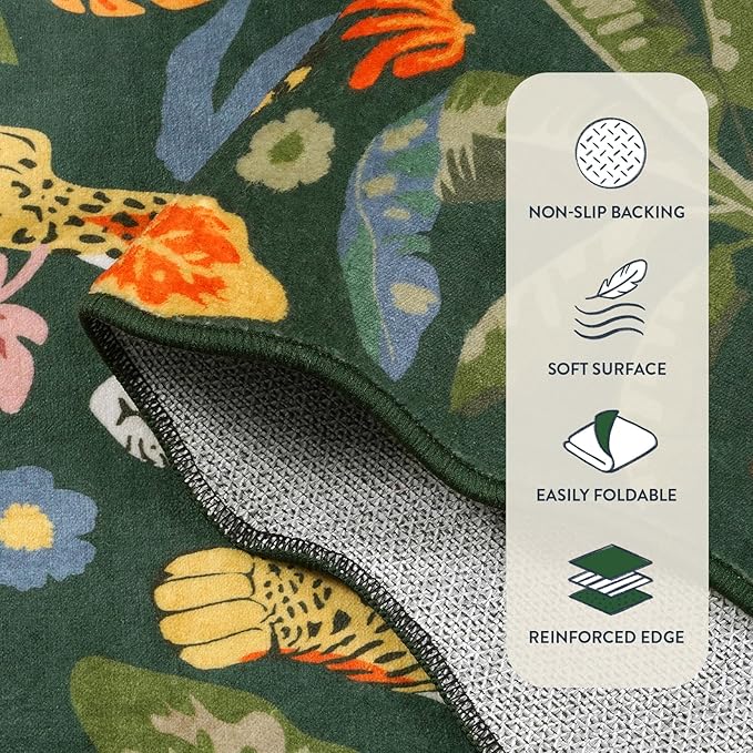 LEEVAN Washable Tiger Rug 2x3 Bathroom Rugs Non Slip Scalloped Green Entryway Doormat Leopard Front Door Mat Low Pile Rug Pad for Porch Soft Jungle Laundry Rug