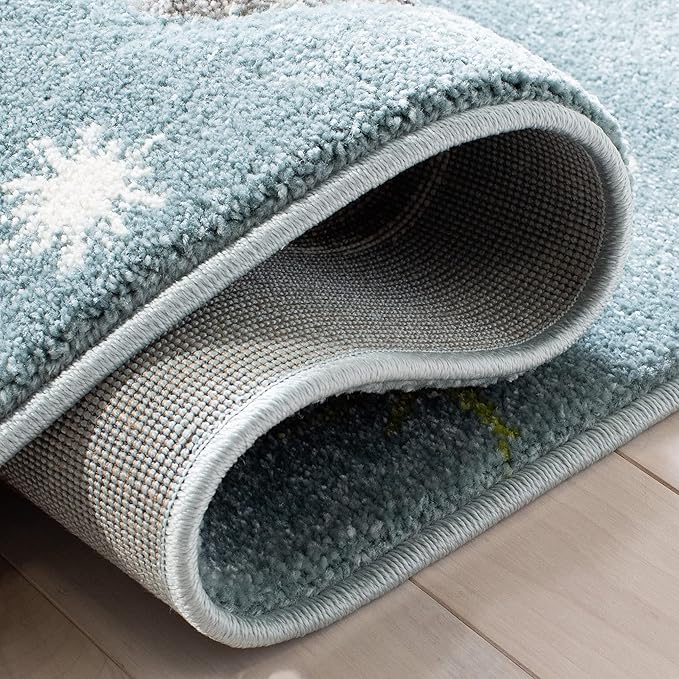 SAFAVIEH Carousel Kids Collection Accent Rug - 3'3" x 5'3", Teal & Ivory, Non-Shedding & Easy Care, Ideal for High Traffic Areas for Boys & Girls in Playroom, Nursery, Bedroom (CRK103J)