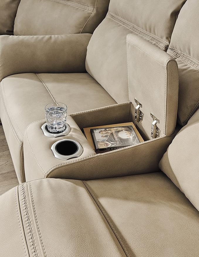 Signature Design by Ashley Next-Gen DuraPella Power Reclining Loveseat with Center Console and Adjustable Headrest, Beige